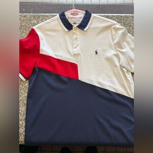 Ralph Lauren Red and White Polo Shirt Modern Color Block Design